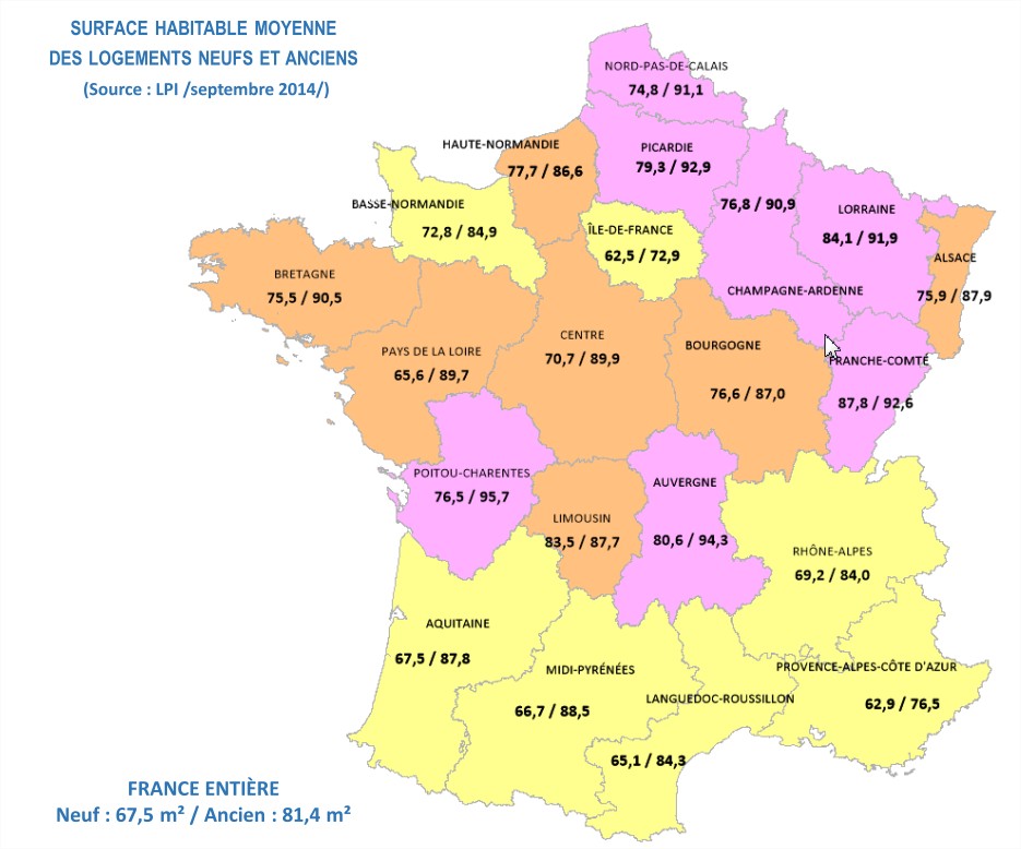 carte france surfaces immobilier 2014